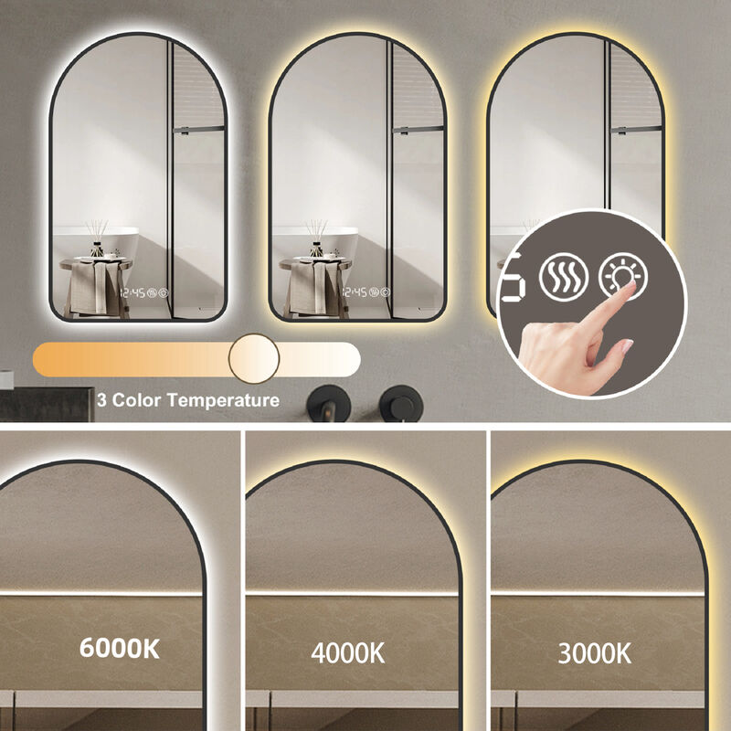 ELEMENT ACE Arched LED Bathroom Mirror with Time Display, Anti-Fog Technology and Dimmable Backlight image number 6