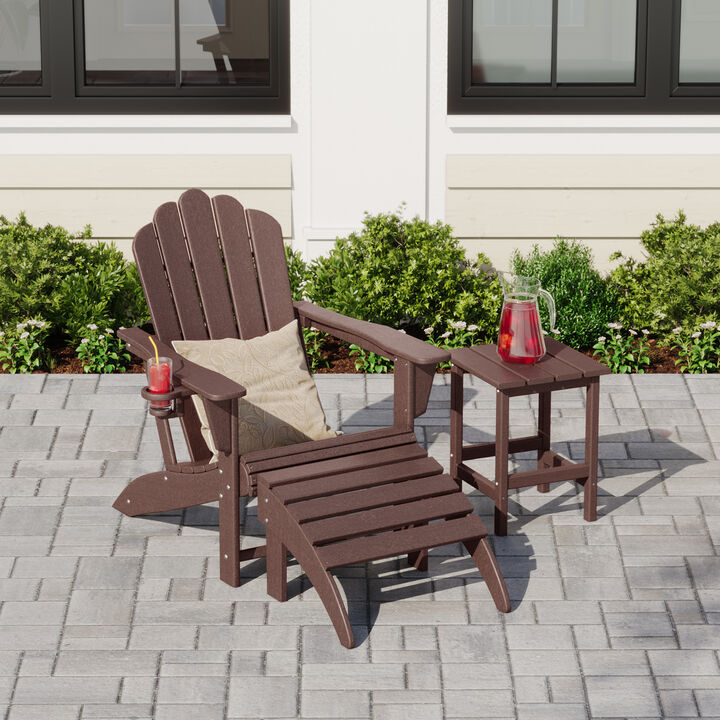 WestinTrends 3-Piece Adirondack Chair with Cup Holder and Folding Ottoman and Table Set