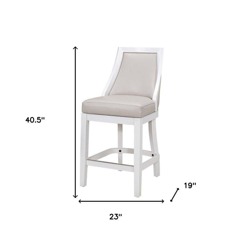 Hivvago 26 Inch Gray And White Faux Leather And Solid Wood Counter Height Swivel Bar Chair