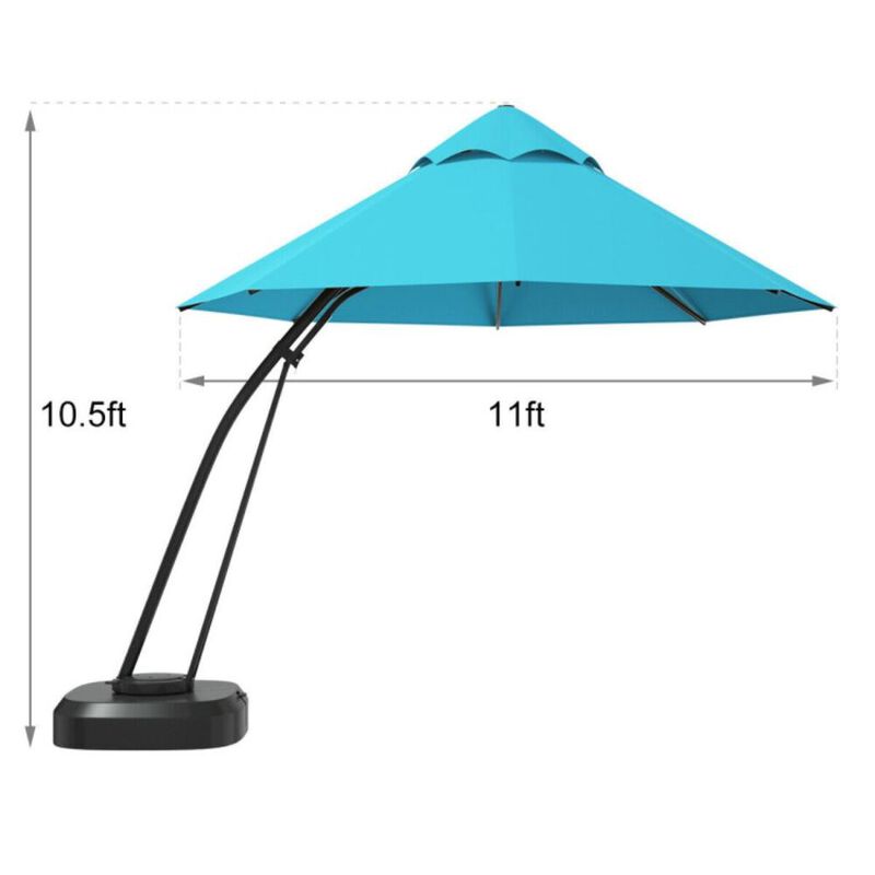 Hivvago 11 Feet Outdoor Cantilever Hanging Umbrella with Base and Wheels
