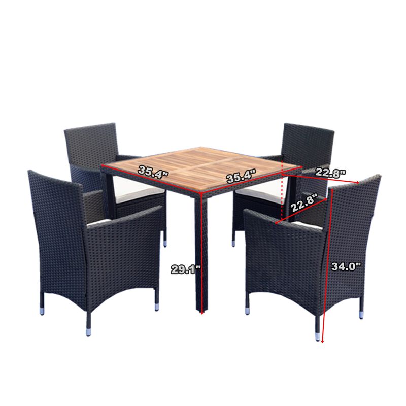 Whisen 5-Piece Wicker Patio Dining Set with Acacia Wood Top