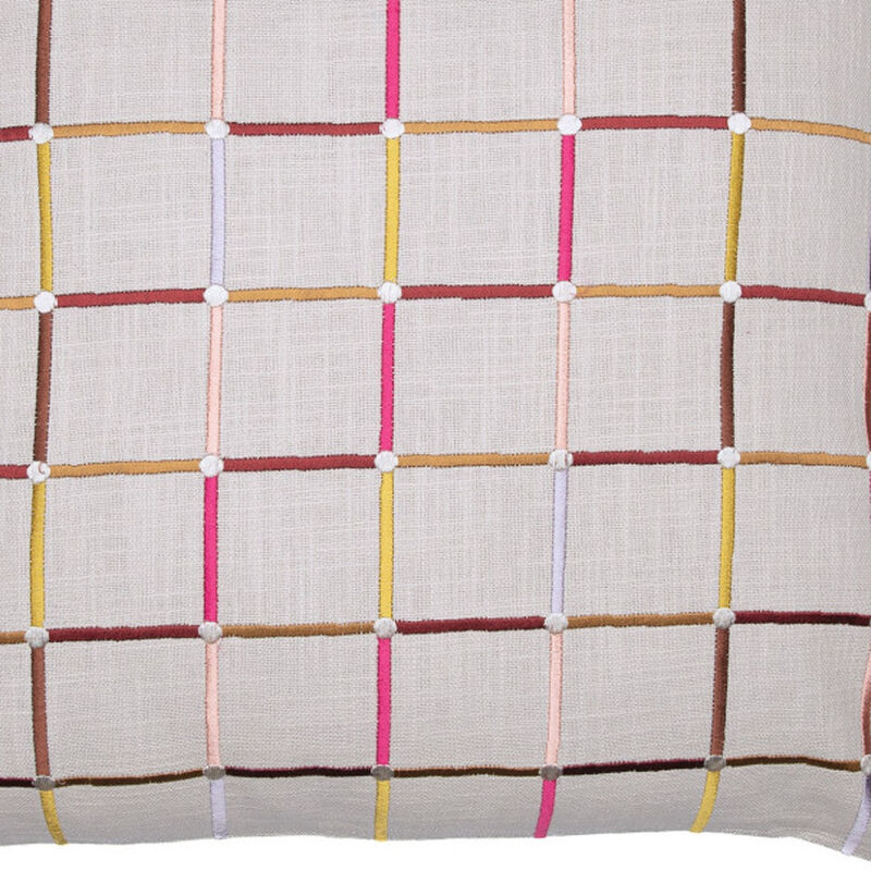 HomeRoots 24" White Check Cotton Blend Throw Pillow With Embroidery image number 4