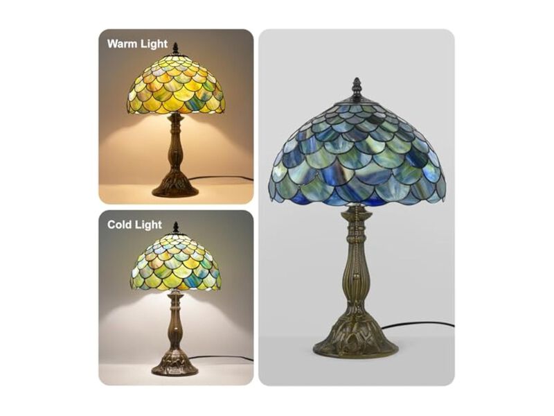 Antique Glass Bronze Table Lamp For Bedside 12 X 12 X 19 Inch Green image number 1