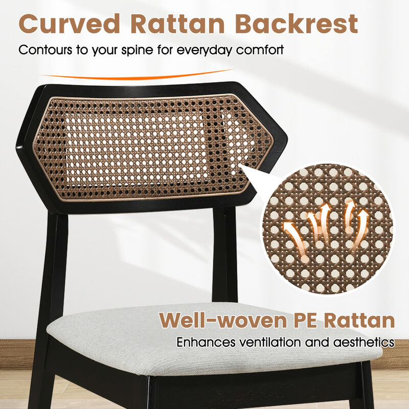 Set of 4 Dining Chairs with Rattan Back for Dining Room and Kitchen image number 6