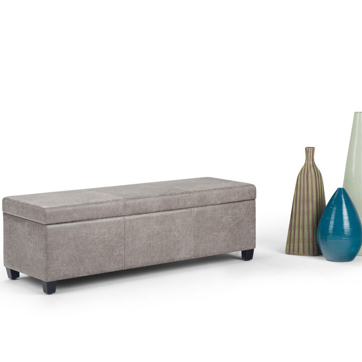 Avalon 48 inch Wide Contemporary Rectangle Storage Ottoman Bench in Distressed Grey Taupe Vegan Faux Leather, Assembled