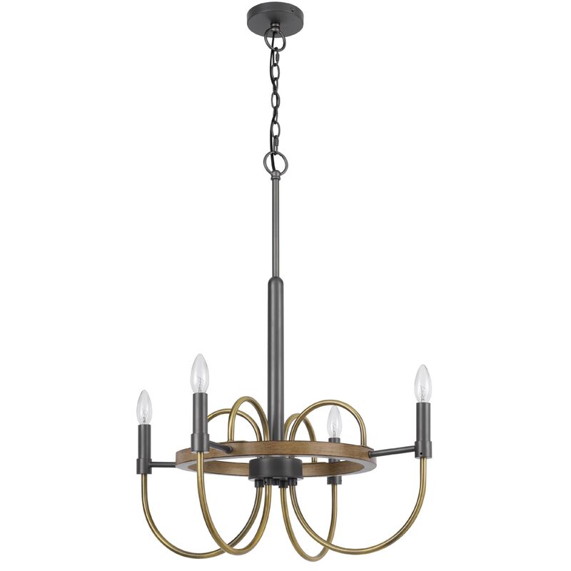 4 Light Candelabra Chandelier, Wood Base, Bronze and Gray Metal 24 Inch image number 0