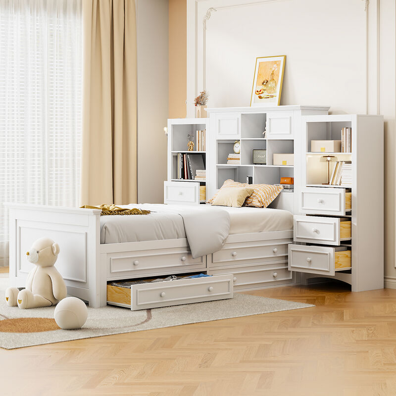 Merax Platform Bed with Storage Headboard image number 1