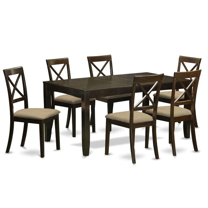 East West Furniture LYBO7-CAP-C 7 PC Dining room set-Kitchen Tables with Leaf Plus 6 Chairs for Dining room
