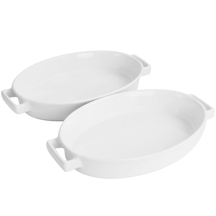 Martha Stewart 2 Piece Oval 13in x 7.7in Stoneware Baking Dish Set in White