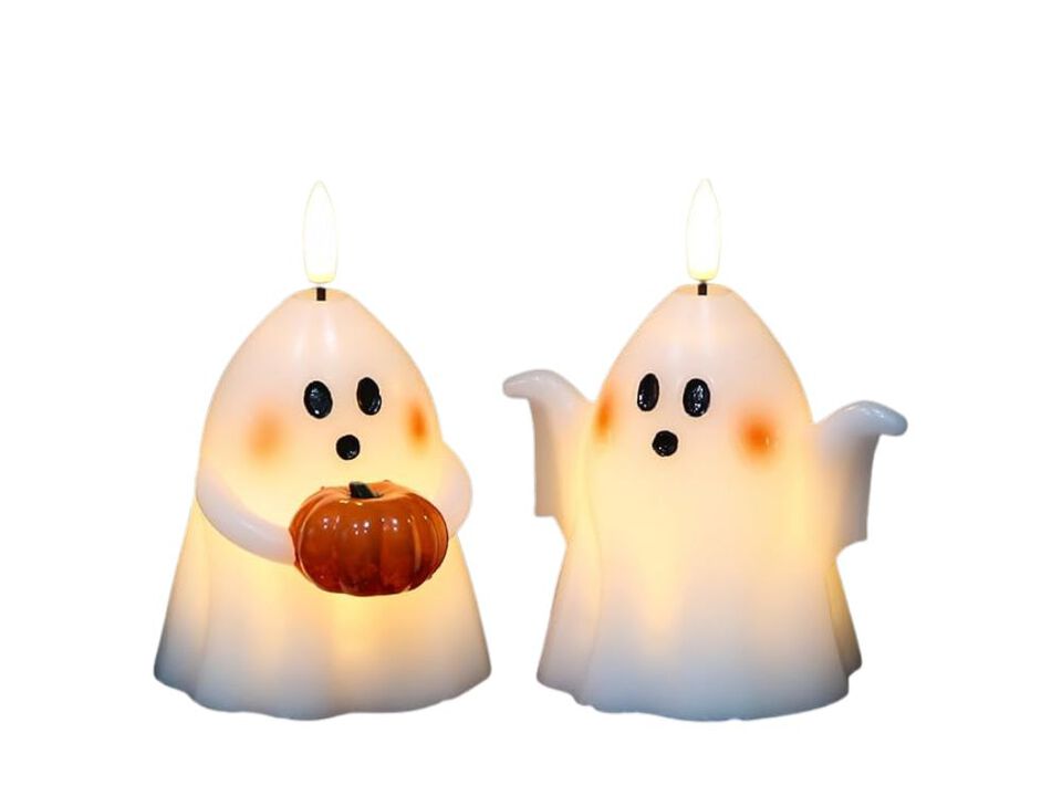 2-Pack Halloween Flameless Candles – Spooky Ghost Real Wax LED with 6-Hour Timer for Indoor Decor & Gifting (3.5" x 5")