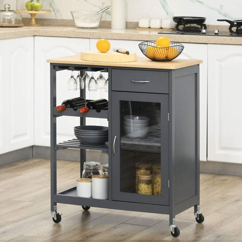 Hivvago Rolling Kitchen Cart with Stemware Holder and Storage image number 1