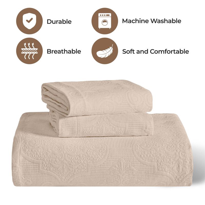 Medallion Pattern Cotton Jacquard Bedspread Set for Full Bedroom Update image number 3
