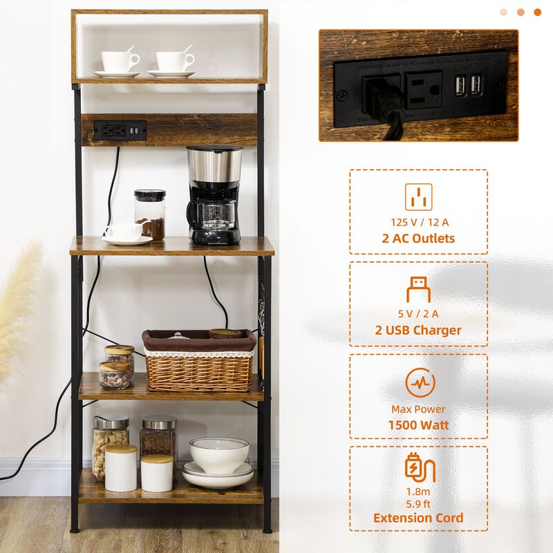 Versatile Kitchen Organizer: Baker's Rack with Power Outlet & USB