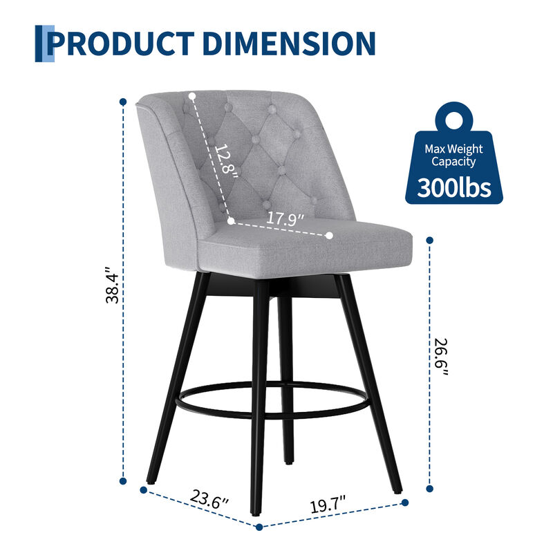2‑Pack Swivel Bar Stools with Backs &ndash; 26" Counter Height, Modern Kitchen Island Chairs for Home Bar & Kitchen image number 2