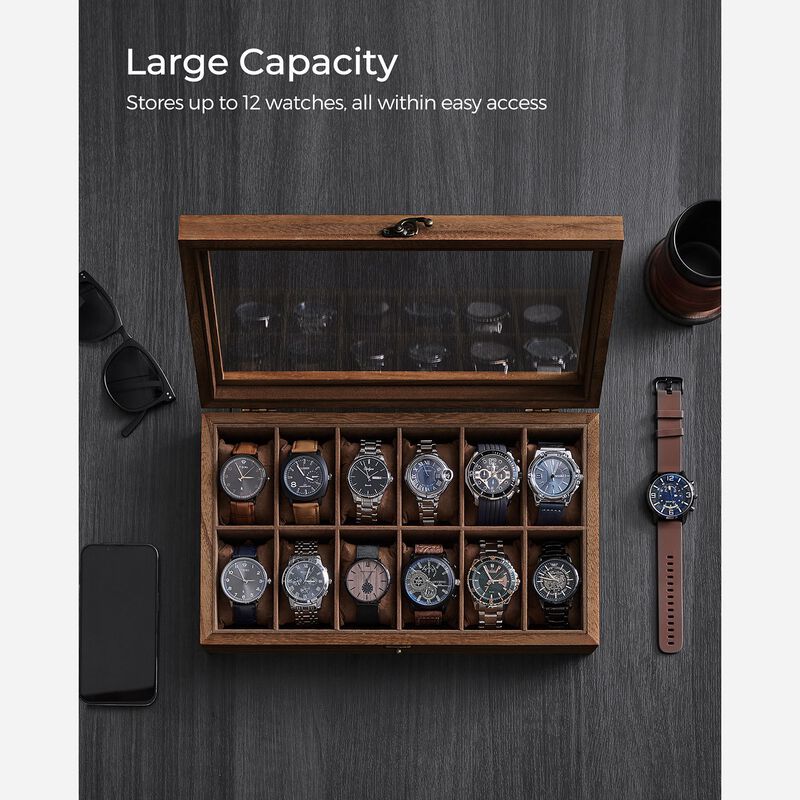 12-Slot Wooden Watch Box for Elegant Timepiece Storage