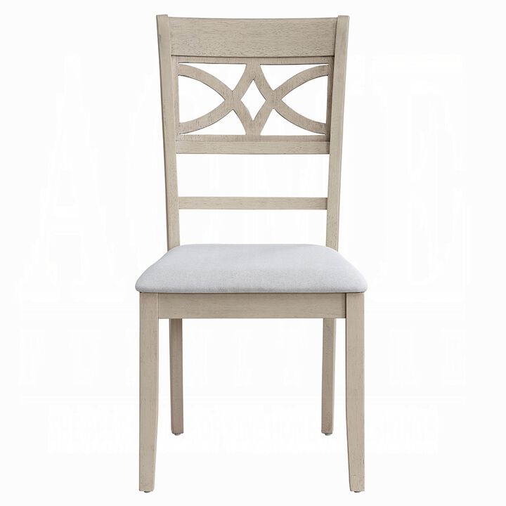 Feri Side Dining Chair Set of 2, Designer Bone White, Beige Linen - Benzara