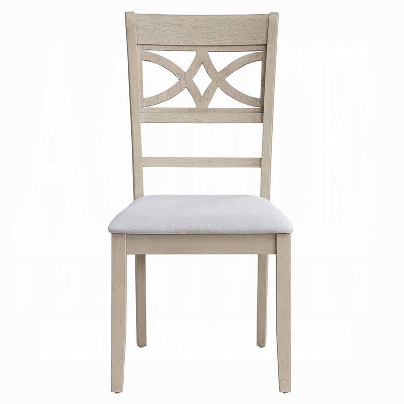 Feri Side Dining Chair Set of 2, Designer Bone White, Beige Linen - Benzara
