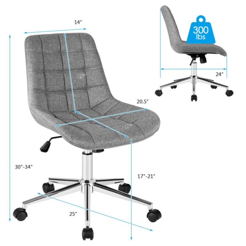 Fabric Adjustable Mid-Back Armless Office Swivel Chair