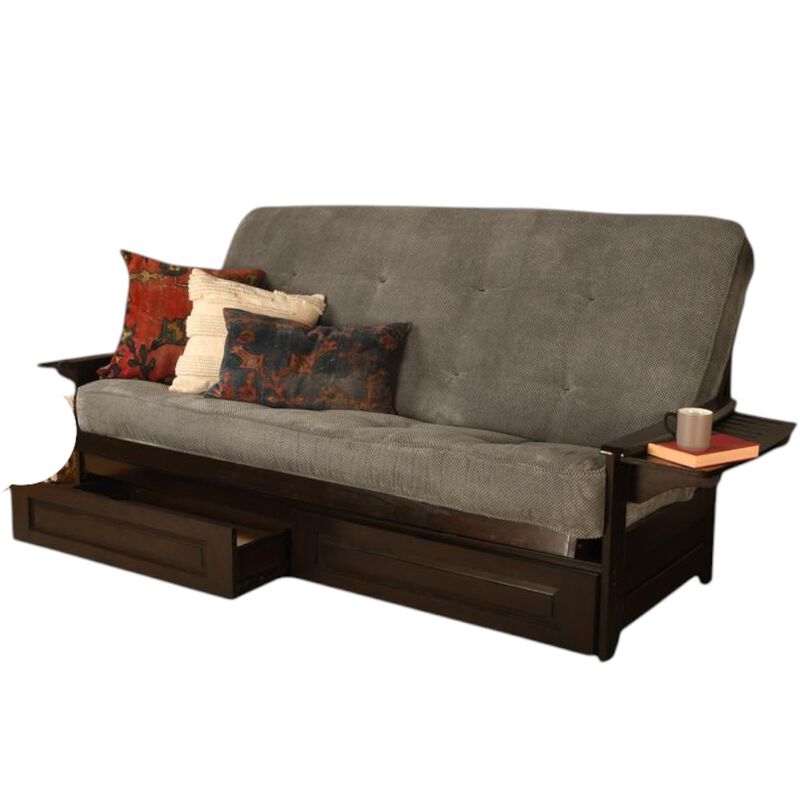 Phoenix Frame Queen-Espresso Finish-Marmont Thunder Mattress-Storage Drawers