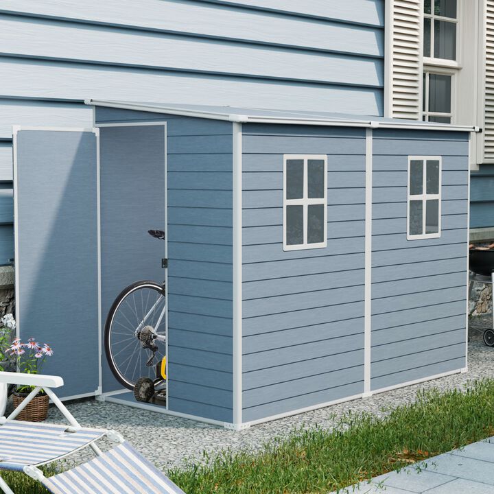 4x8ft Outdoor Storage Shed with Floor Resin shed with Two-Window,Waterproof ,Lockable Doors