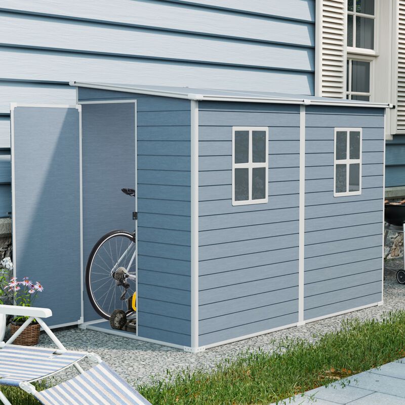 4x8ft Outdoor Storage Shed with Floor Resin shed with Two-Window,Waterproof ,Lockable Doors image number 1