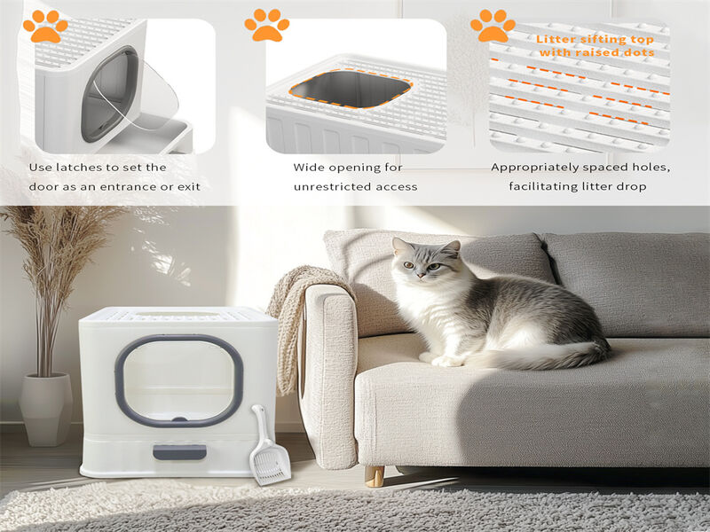 Anti-Splashing Enclosed Plastic Cat Litter Box image number 7