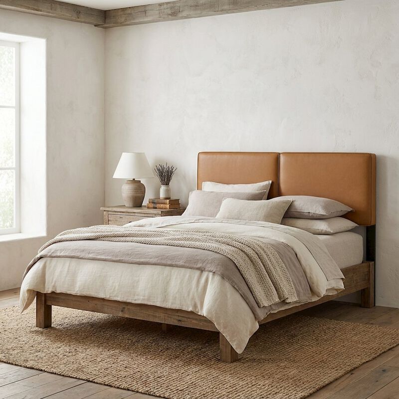 Vegan Leather Queen Headboard in Neutral Tone, Durable Finish, Elegant Design image number 2