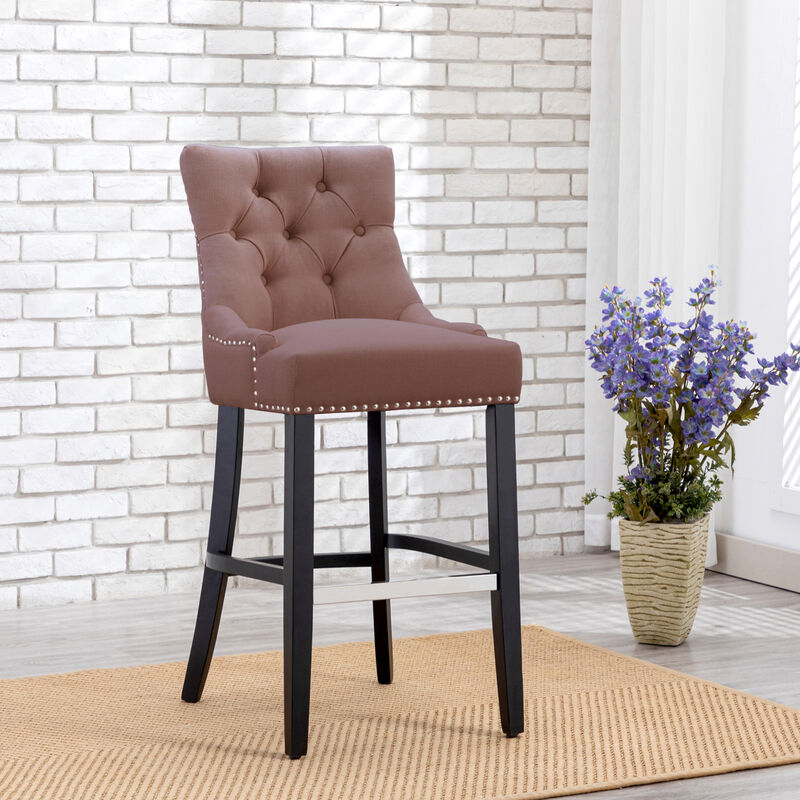 WestinTrends 29" Linen Fabric Tufted Upholstered Bar Stool, Black