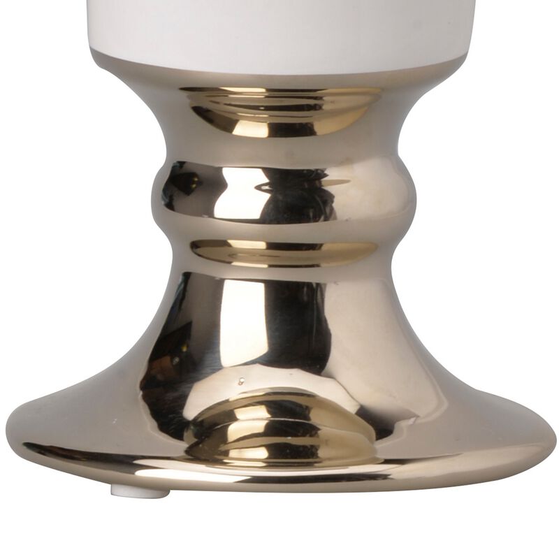Ceramic Vase with Flared Top and Pedestal Base, Medium, White and Gold - Benzara