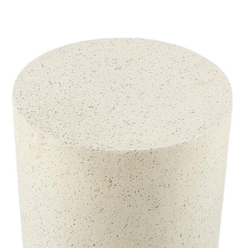 LuxenHome White Cement Indoor Outdoor Round Stool and Side Table