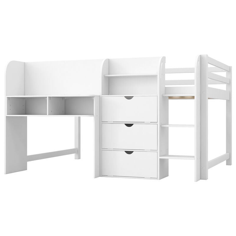 Merax Low Loft Bed with Built-in Desk