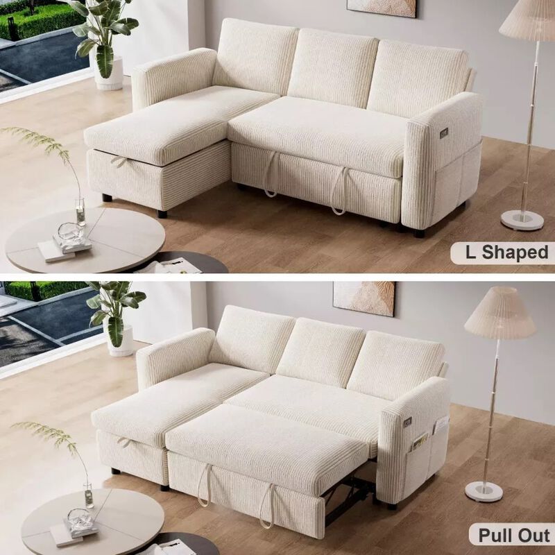 Velvet - 2 In 1 Pull Out Sleeper Sofa With Storage Chaise C Sectional ...