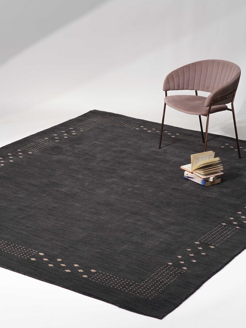 RUGSOTIC CARPETS HAND KNOTTED LOOM WOOL ECO-FRIENDLY AREA RUGS  - 9'x12', Rectangle, Charcoal Color, Contemporary Modern Design, High Pile Thick Handmade Anti Skid Rugs for Living Room (L00530)