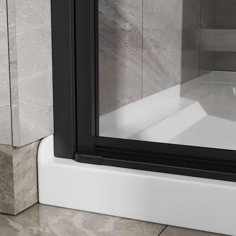 Silver & White Bathroom Shower Combo, 90&deg; Pivot Door and Non-Slip Base with PVC Support