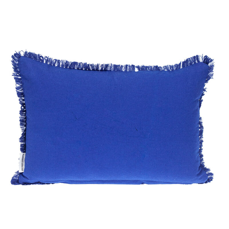 HomeRoots 14" X 20" Blue and White Striped Cotton Throw Pillow With Fringe image number 2