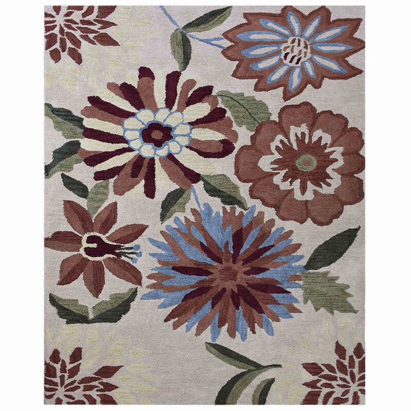 RUGSOTIC CARPETS HAND TUFTED WOOL ECO-FRIENDLY AREA RUGS  - 5'x8', Rectangle Shape, Cream, Floral Modern Design, High Pile Thick Handmade Anti Skid Area Rugs for Living Room, Bed Room (K03059)