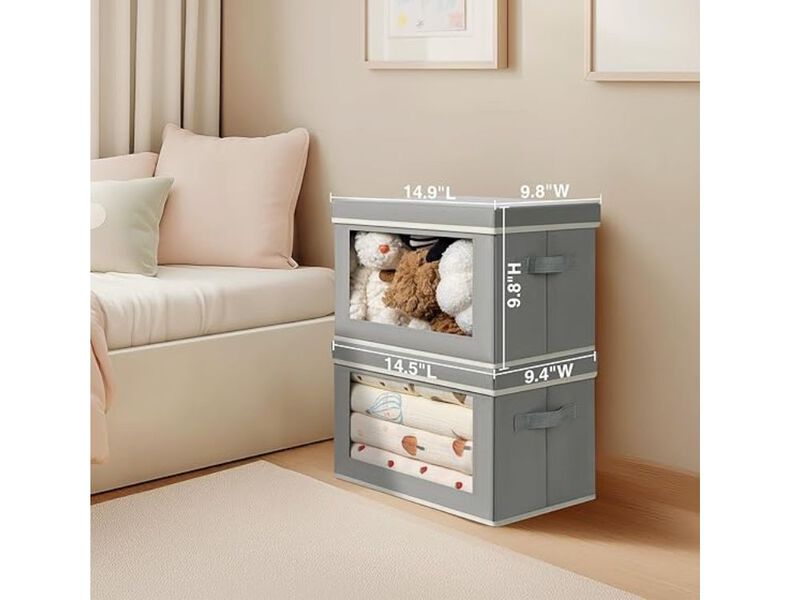 Fabric Storage Bins with Lids | Collapsible Closet Storage Bins with Window image number 2
