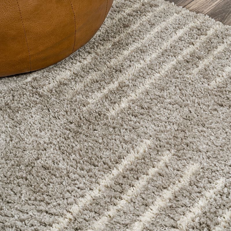 Petra Abstract Stripe Geometric Shag Gray/Ivory Rug