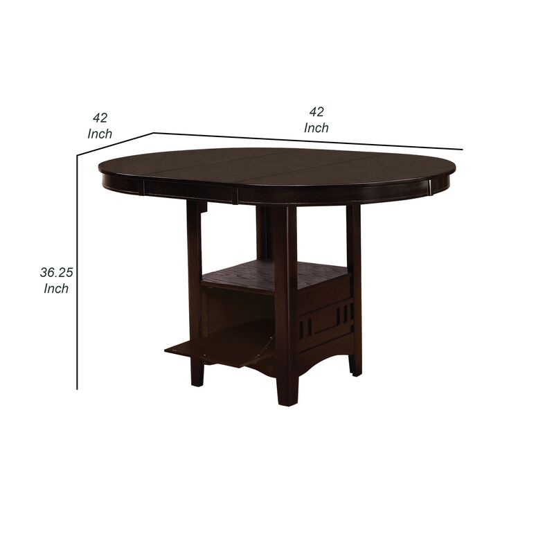 60 Inch Counter Height Table with Storage, Open Shelf, 6 Seater, Brown - Benzara