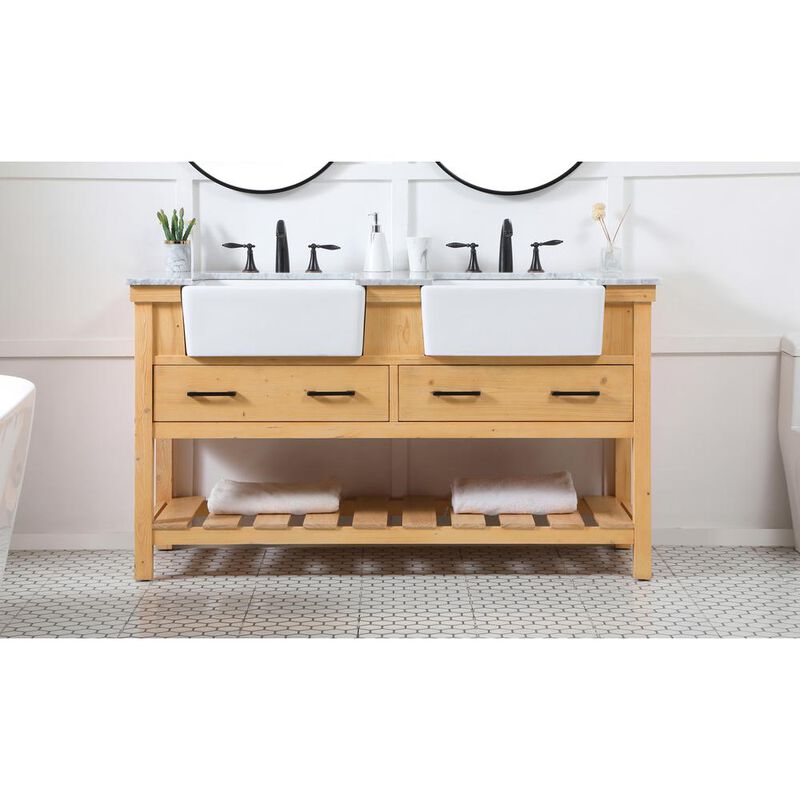 Elegant Kitchen and Bath 60 inch double bathroom vanity in natural wood