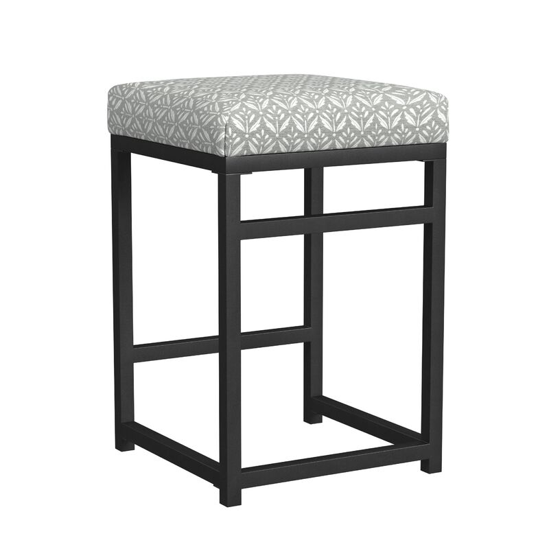 Toko Backless Counter Stool, Floral Gray Polyester, Black Metal image number 3