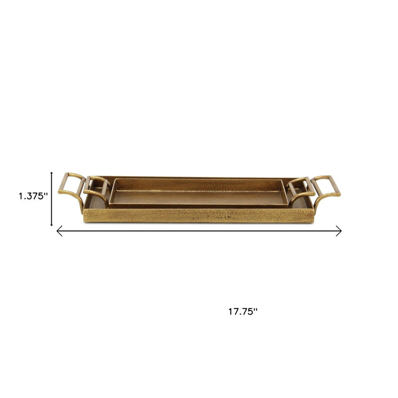 HomeRoots Set of Two Gold Cast Iron Handmade Vanity Trays With Handles image number 6