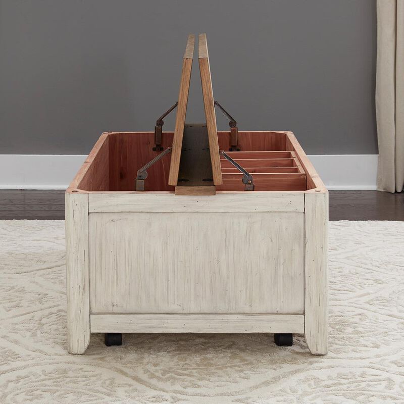 Liberty Furniture Farmhouse Reimagined Storage Trunk in Antique White w/ Chestnut Top image number 5