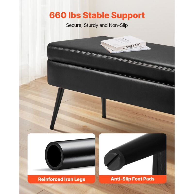Modern PU Leather Storage Ottoman Bench with Legs for Entryway, Bedroom, Living Room Seating-Black image number 7