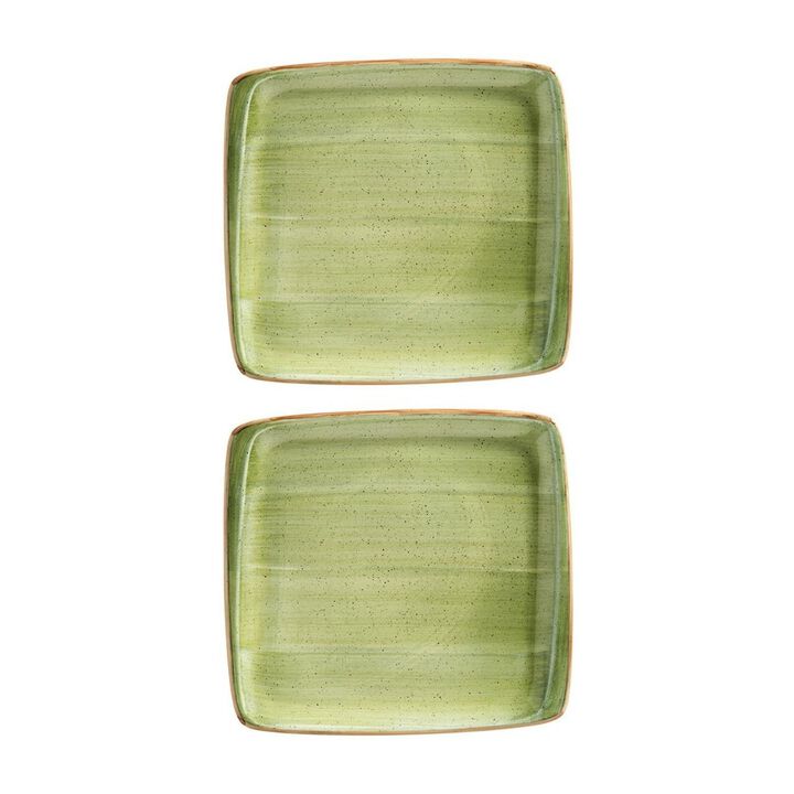 Therapy 8.5" x 8" Square Green Porcelain Plate (Set of 2)