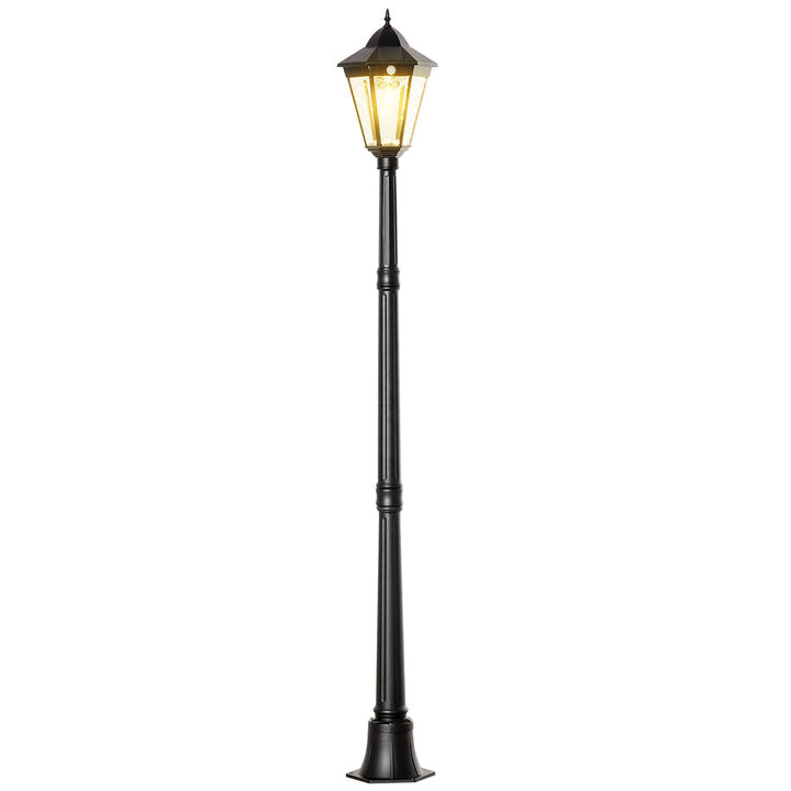 Outsunny 77" Solar Lamp Post Light, Waterproof Aluminum Outdoor Vintage Street Lamp, Motion Activated Sensor PIR, Adjustable Brightness, for Garden, Lawn, Pathway, Driveway, Black