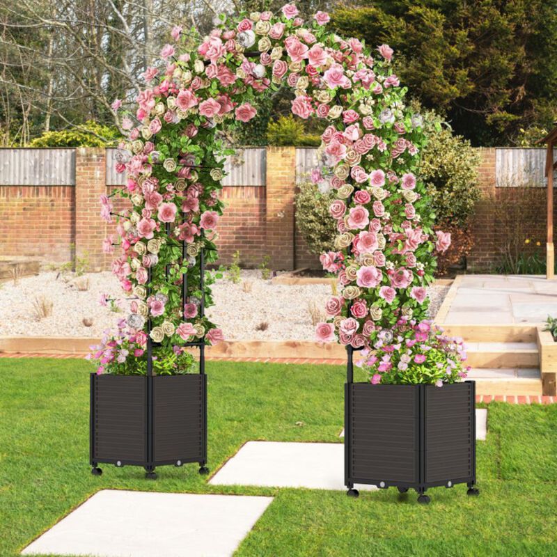 Hivvago 6.6 Feet Garden Arch Trellis with 2 Planter Boxes and Lockable Wheels