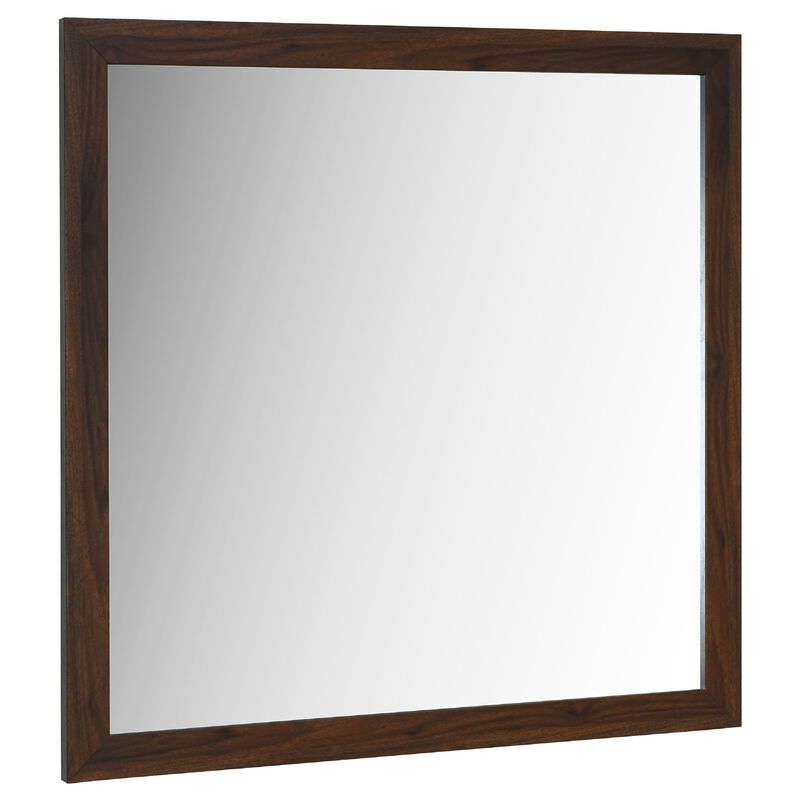 Yels Dresser Mirror, Squared Corners, Flat Glass Design, Brown Wood