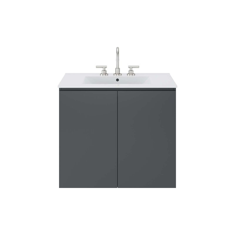 Modway Bryn 30" Modern Wood/Ceramic Wall-Mount Bathroom Vanity in Gray/White image number 5