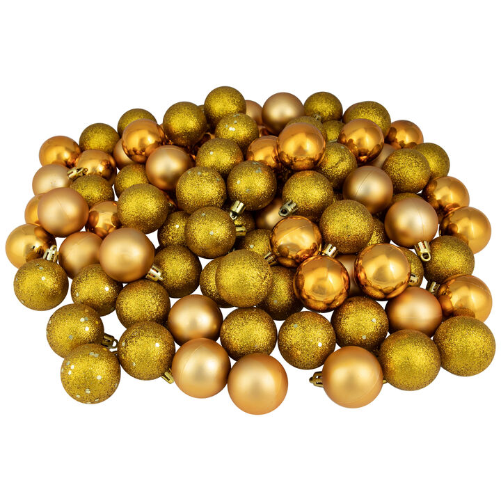 96ct Antique Gold Shatterproof 4-Finish Christmas Ball Ornaments 1.5" (40mm)